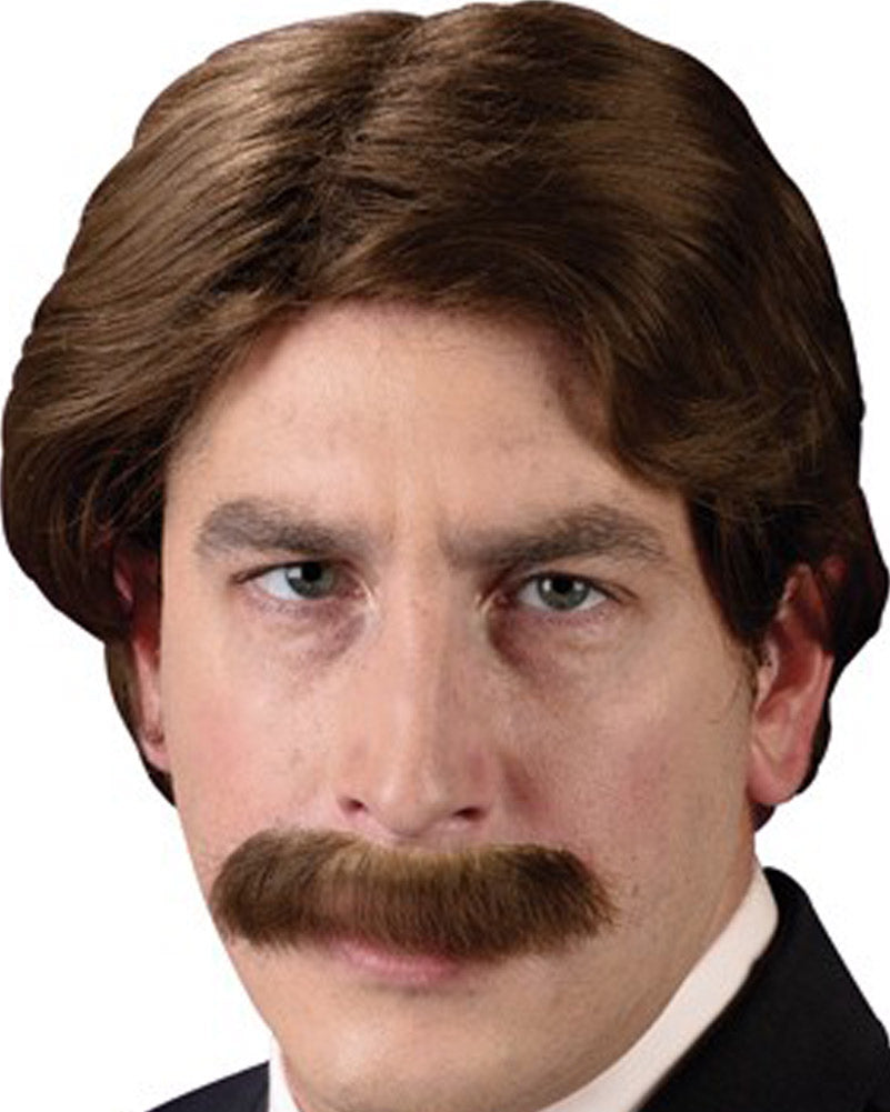 70s Moustache and Short Brown Wig