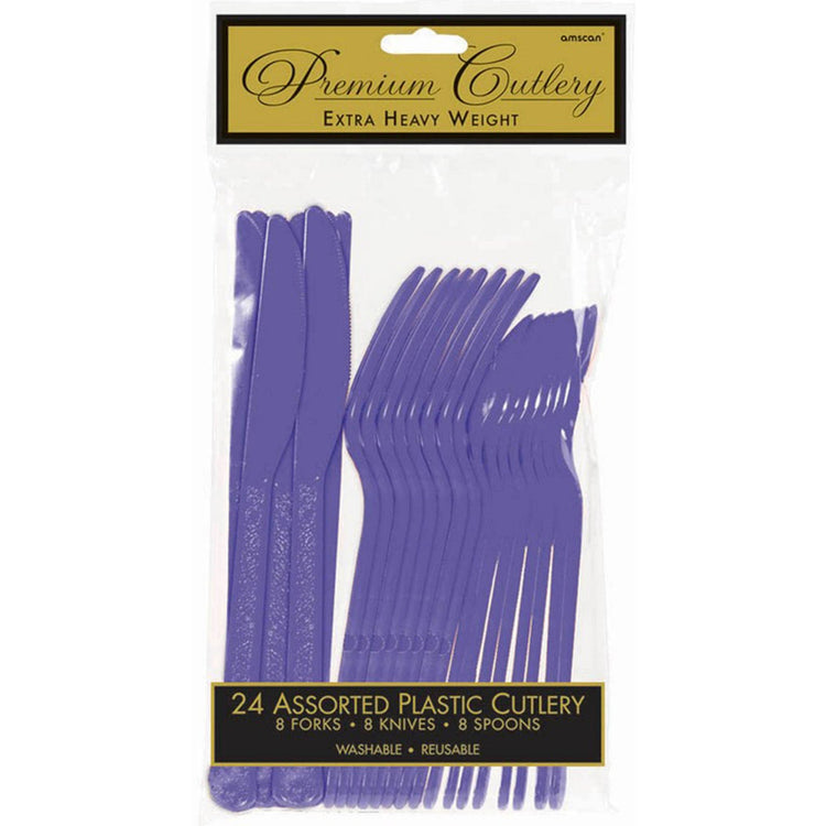 Premium Cutlery Set 24 Pack New Purple - Extra Heavy Weight Pack of 24