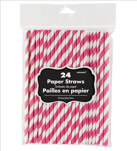 Paper Straws Bright Pink Pack of 24