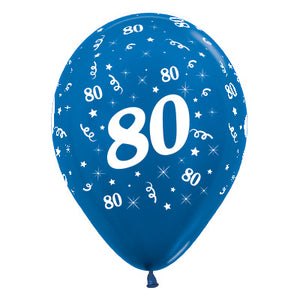 Sempertex 30cm Age 80 Metallic Blue Latex Balloons Pack of 25