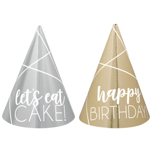 Party Mini Cone Hats Foil Silver & Gold Pack of 12