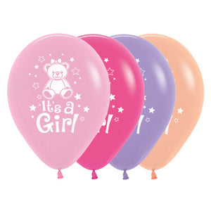 Sempertex 30cm Its A Girl Teddy Fashion Assorted Latex Balloons 25PK Pack of 25
