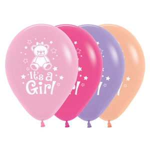 Sempertex 30cm Its A Girl Teddy Fashion Assorted Latex Balloons, 25PK Pack of 25