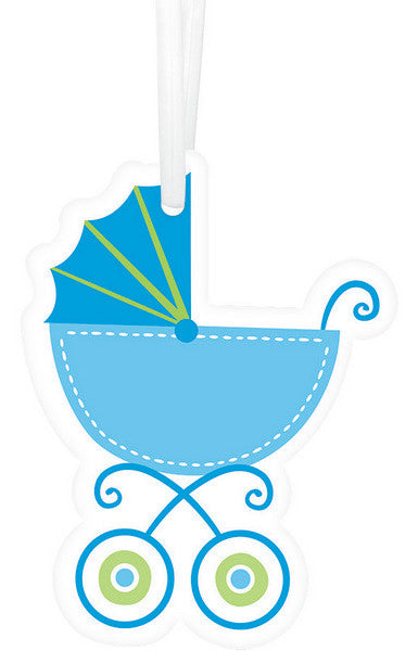 Baby Carriage Blue Tags with Twist Ties Pack of 25