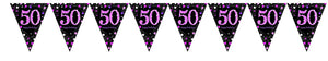 Pink Celebration 50 Prismatic Pennant Banner - Plastic