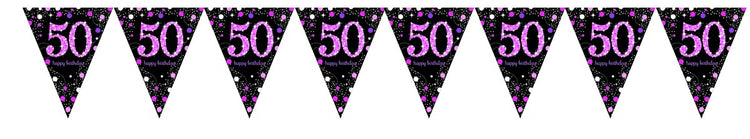 Pink Celebration 50 Prismatic Pennant Banner - Plastic