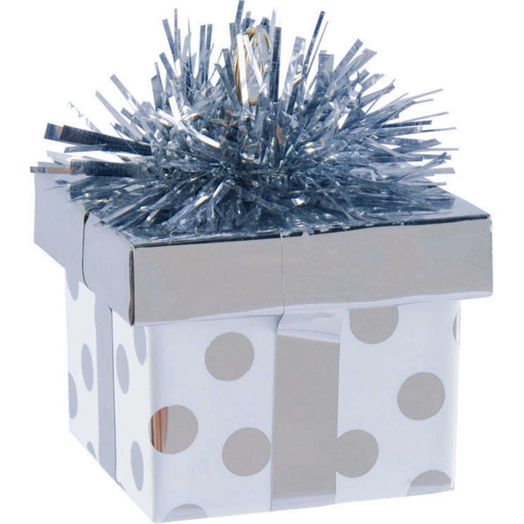 Silver Dots Gift Box Shaped Balloon Weight