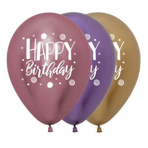 Sempertex 30cm Happy Birthday Sparkles Party Metallic Reflex Assorted Latex Balloons 12PK Pack of 12