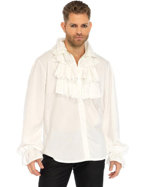 White Ruffle Front Shirt