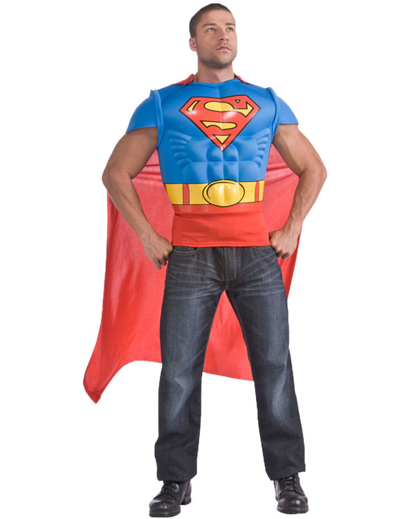 Superman Deluxe Mens Muscle Chest Shirt and Cape
