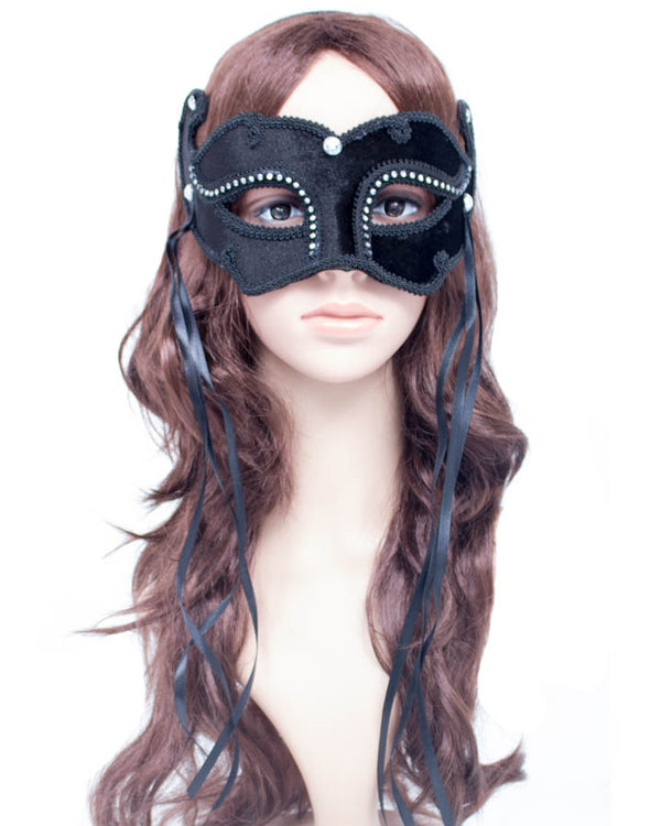 Black Masquerade Mask with Diamontes and Ribbons