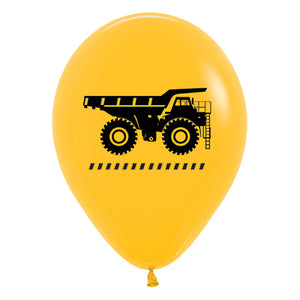 Sempertex 30cm Construction Trucks Fashion Yellow Latex Balloons, 6PK Pack of 6