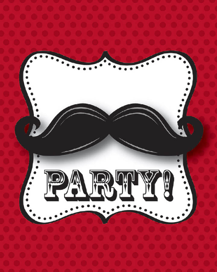 Moustache Foldover Invitations Pack of 8