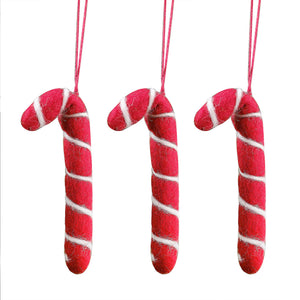 Merry Little Christmas Felt Candy Cane Decorations Pack of 3