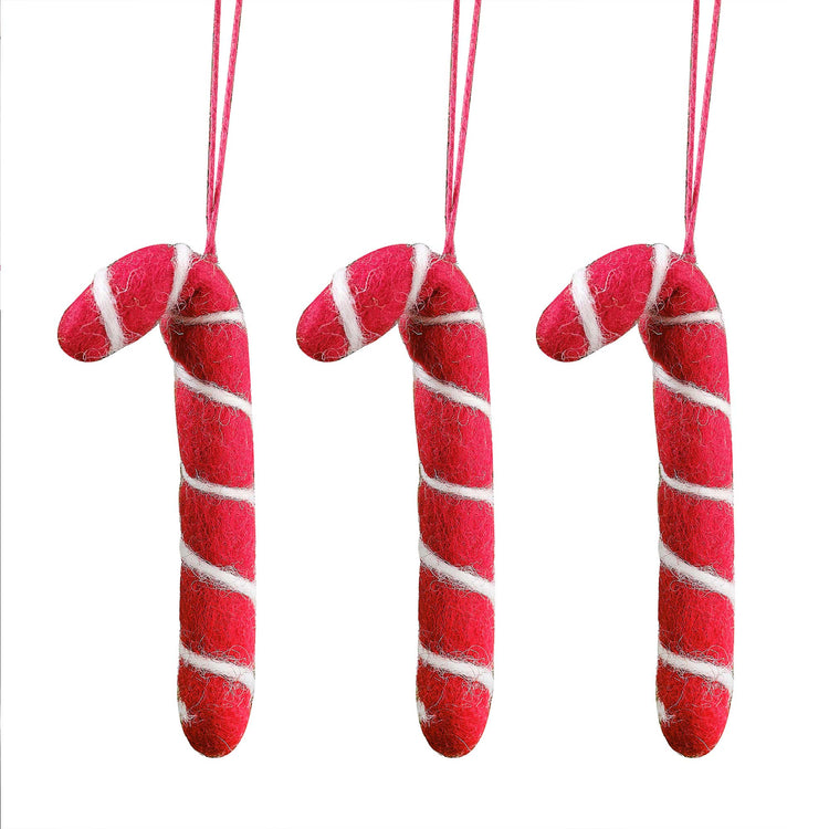 Merry Little Christmas Felt Candy Cane Decorations Pack of 3