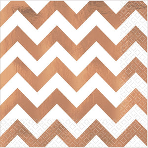 Premium Chevron Rose Gold Hot-Stamped Lunch Napkins Pack of 16