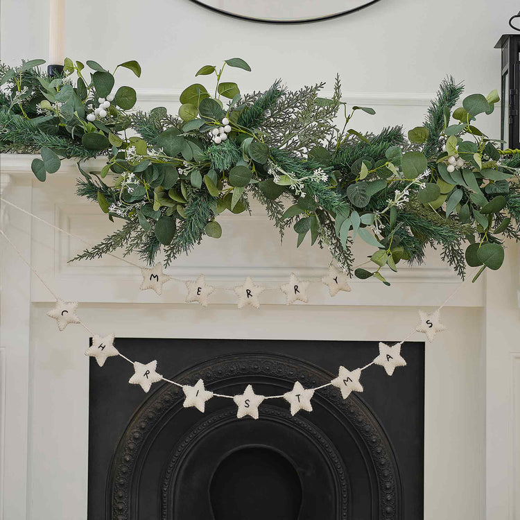White Christmas Felt White Star Merry Christmas Bunting