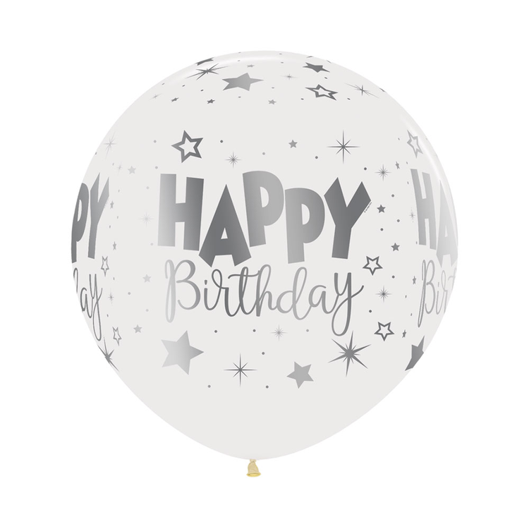 Sempertex 60cm METALink HAPPY Birthday Fantasy Crystal Clear Latex Balloons 390 3PK Pack of 3