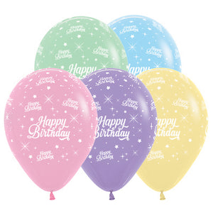 Sempertex 30cm Happy Birthday Twinkling Stars Pastel Assorted Latex Balloons   25PK Pack of 25