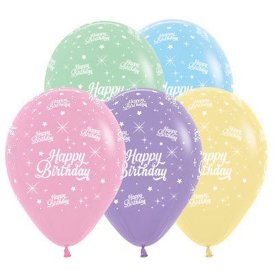 Sempertex 30cm Happy Birthday Twinkling Stars Pastel Assorted Latex Balloons   25PK Pack of 25