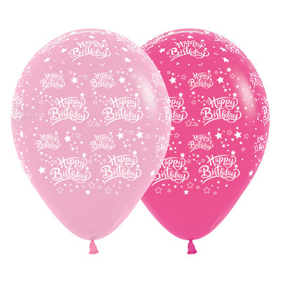 Sempertex 30cm Happy Birthday Stars Fashion Pink & Fuchsia Assorted Latex Balloons, 25PK Pack of 25