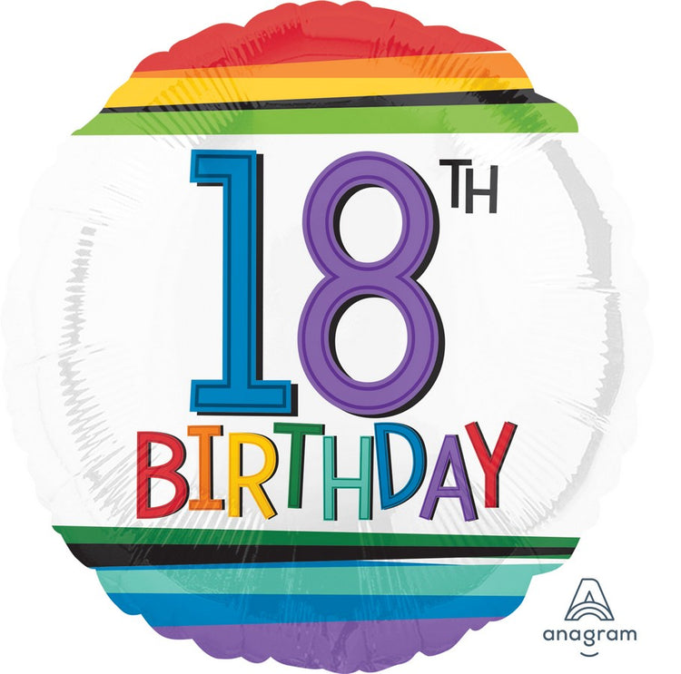 45cm Standard HX Rainbow Birthday 18 Balloon