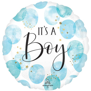 45cm Standard HX Baby Boy Watercolor Foil Balloon