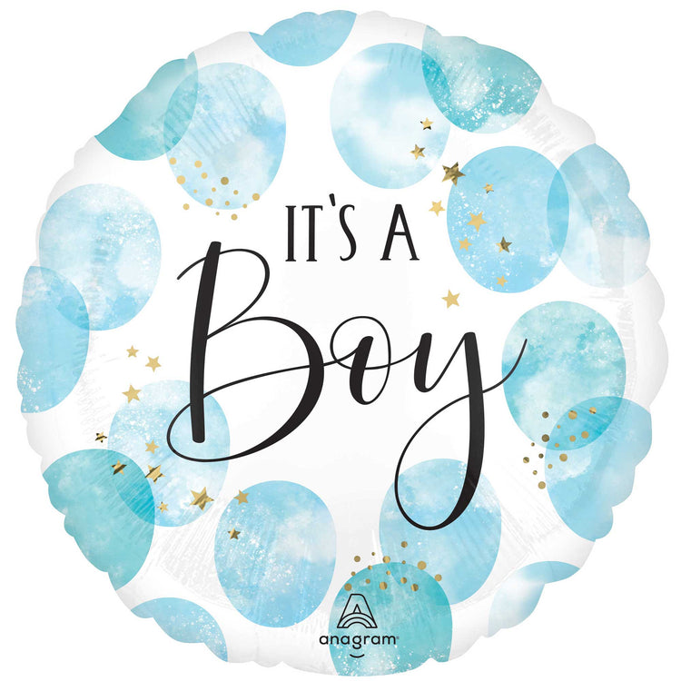 45cm Standard HX Baby Boy Watercolor Foil Balloon