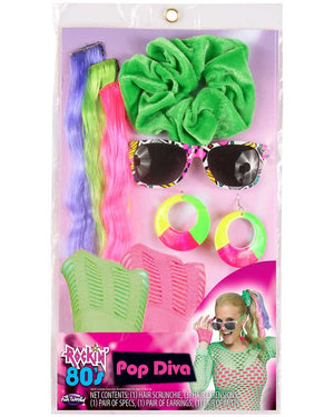 Instant Era 80s Pop Star Sunglasses Earrings Glovelets and Hair Accessories Kit