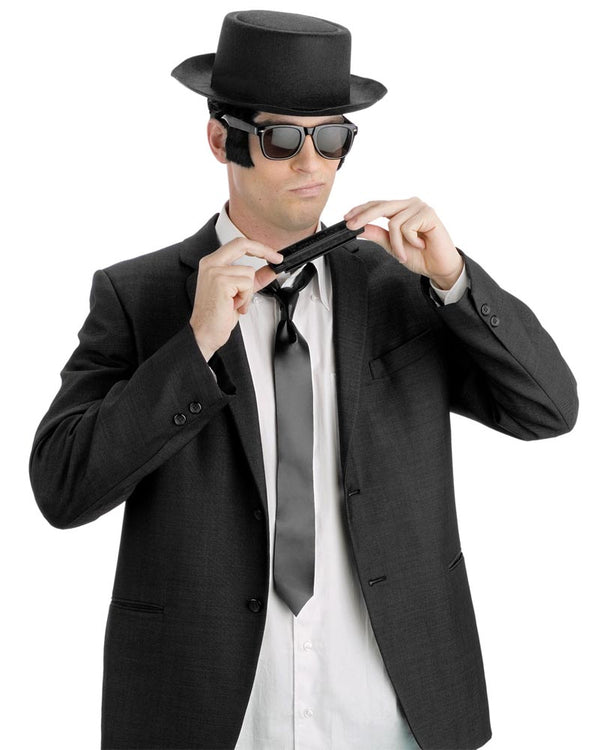 80s Blues Man Hat Tie Sunglasses and Harmonica Kit