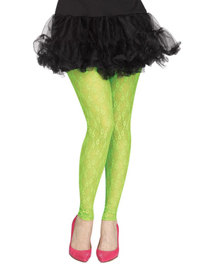 80s Neon Green Lace Footless Tights
