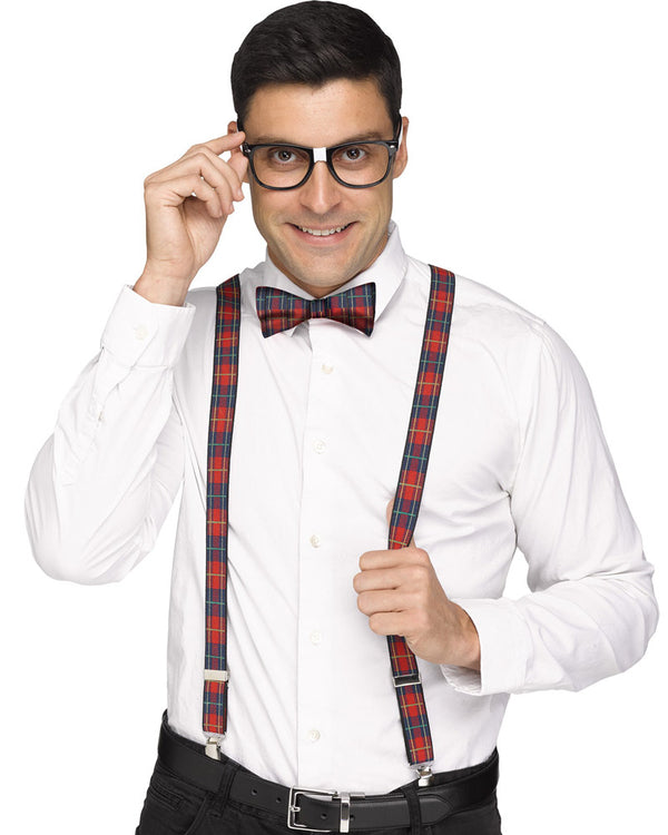 Instant Nerd Glasses Bow Tie and Suspenders Set