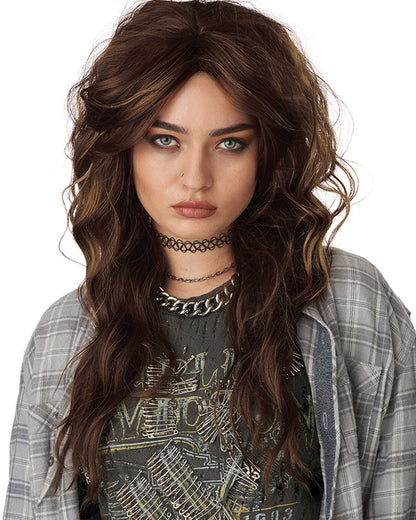 90s Grunge Rocker Long Brown Wig