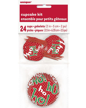 Image of red white and green Christmas cupcake cups and picks. 