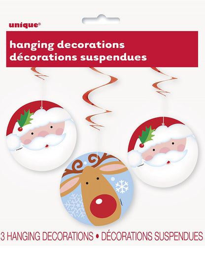 Christmas Santa and Reindeer Hanging Swirl Decorations