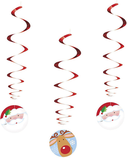 Christmas Santa and Reindeer Hanging Swirl Decorations