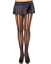 Black Sheer Stockings with Opaque Vertical Stripes