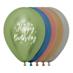 Sempertex 30cm Happy Birthday Radiant Metallic Reflex Assorted Latex Balloons, 12PK Pack of 12