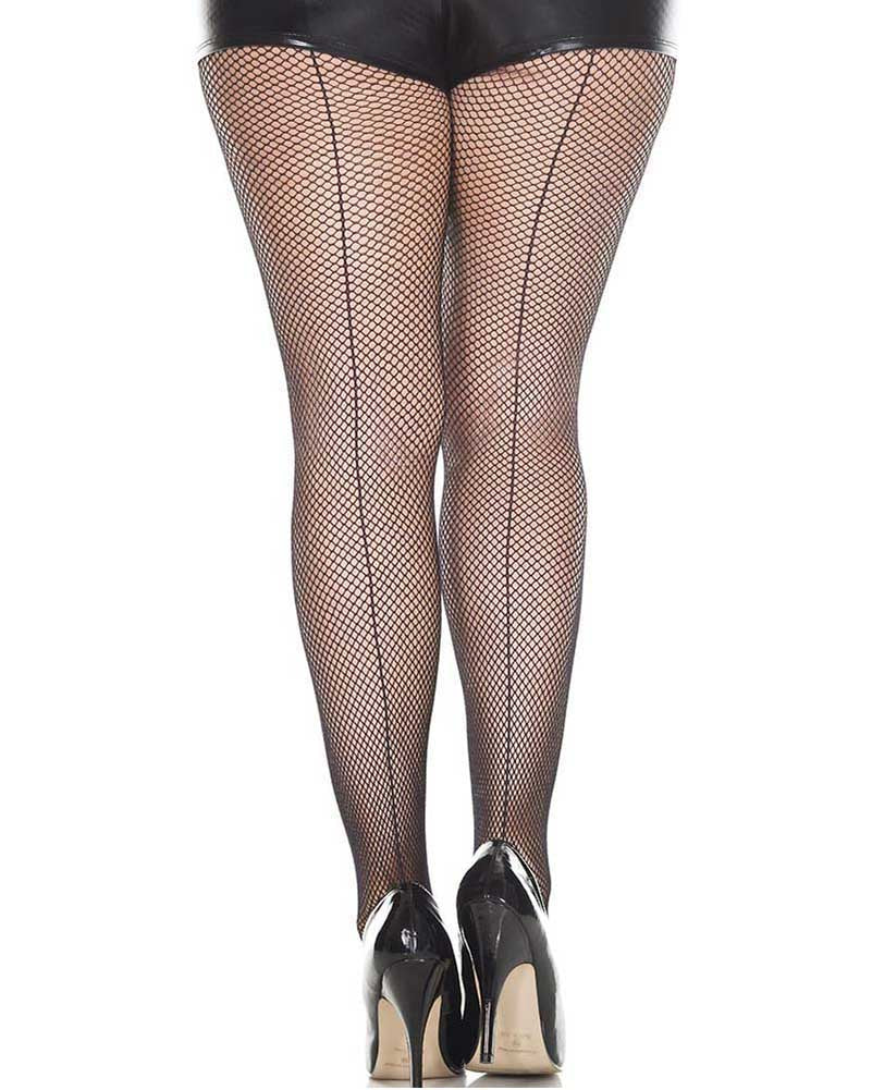 Black Fishnet Plus Size Stockings with Back Seam