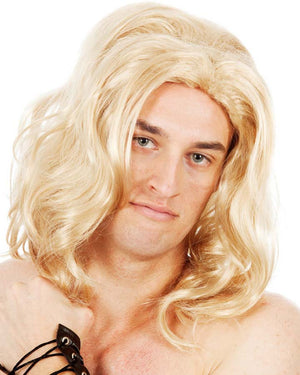 Image of man wearing long blonde Thor wig.
