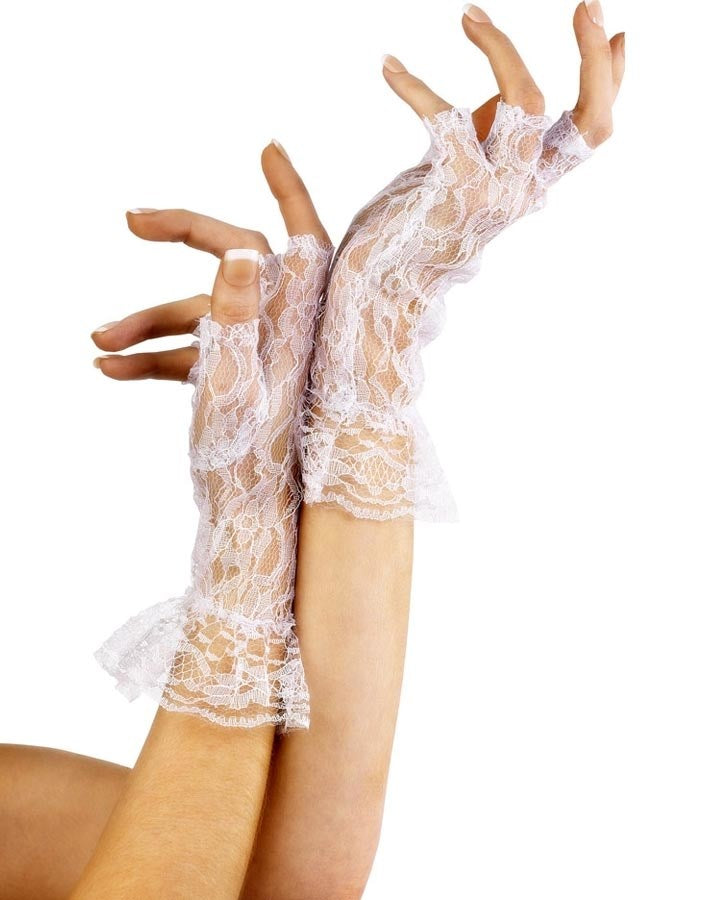 80s White Lace Frill Short Fingerless Gloves