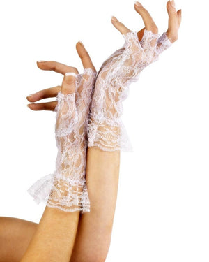 80s White Lace Frill Fingerless Gloves