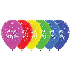 Sempertex 30cm Happy Birthday Radiant Crystal Assorted Latex Balloons, 12PK Pack of 12
