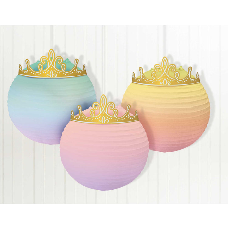 Disney Princess Once Upon A Time Paper Lanterns & Gold Crowns Pack of 3