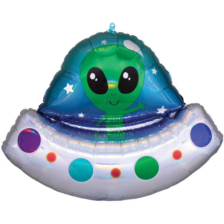 SuperShape Holographic Alien Space Ship Iridescent Balloon