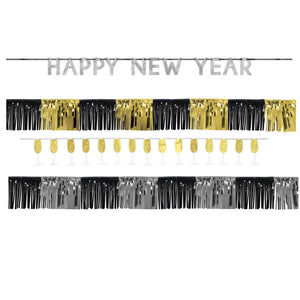 Happy New Year Banner Kit Black, Silver & Gold Pack of 4