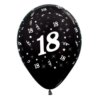 Sempertex 30cm Age 18 Metallic Black Latex Balloons, 6PK Pack of 6