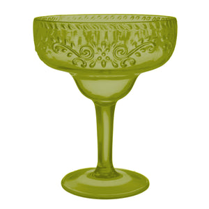 Christmas Fiesta Margarita Glass Olive Green Floral Debossed Finish