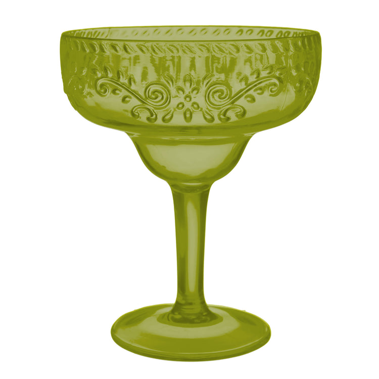 Christmas Fiesta Margarita Glass Olive Green Floral Debossed Finish