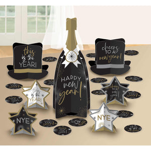 Happy New Year Table Decorating Centrepiece Kit Black Silver & Gold Pack of 27
